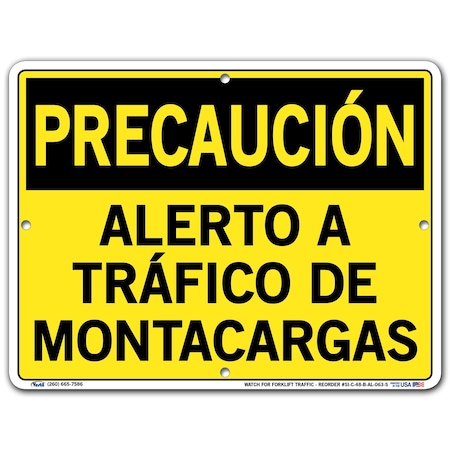 Vestil Aluminum Sign, 9-1/2" Height, 12-1/2" Width, Aluminum, Rectangle, Spanish SI-C-48-B-AL-063-S